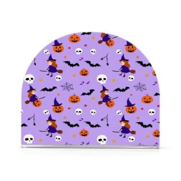 Imagem de JUZIHAI Suporte de guardanapo de bruxas de Halloween para mesa dispensador de guardanapo de acrílico para mesa suporte de lenços independente para cozinha sala de jantar bar festa decoração de casa