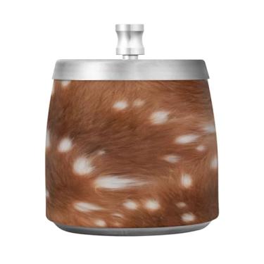 Imagem de JUZIHAI Cinzeiro de padrão impresso de couro bovino com tampa, bandeja de cinzeiro de aço inoxidável inodoro à prova de vento cinzeiro sem fumaça para escritório em casa, pátio, varanda, cigarro