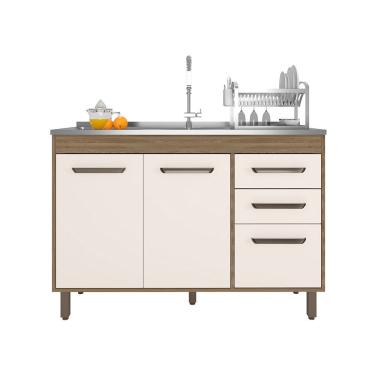 Imagem de Balcão Para Pia 3 Portas 2 Gavetas (sem Tampo) 120cm Barcelona Carvalho Oak Off White - Ssx Multicoisas