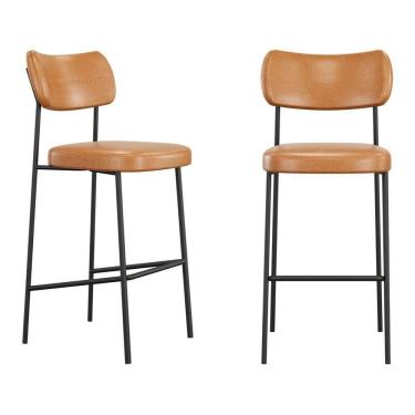 Imagem de Kit 02 Banquetas Altas Para Cozinha Lila Estofada Com Encosto Couríssimo Whisky - Desk Design