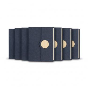 Imagem de Caderno de Anotações Ecológico, Capa em Tecido RPET com Detalhe em Bambu, 80 Folhas Pautadas, Suporte para Caneta, 21x16cm (10, Azul)