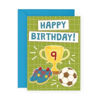 Imagem de CENTRAL 23 Cartão de aniversário de futebol de 9 anos - Troféu fofo - Saudações para crianças, meninos, filho, neto, sobrinho, amigo, crianças, atletas - Nove anos, celebração esportiva - Vem com