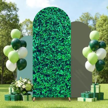 Imagem de 3 peças de capa de fundo de arco de folhas verdes, 1,2 m, 1,5 m, 1,8 m, verde, parte superior redonda, elastano, arco, suporte de fundo de folha verde para aniversário, chá de bebê, casamento, safári