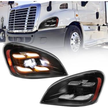Imagem de Sunhua Conjunto de faróis de LED compatível com Freightliner Cascadia 2008-2016, conjunto de faróis de LED, lente transparente preta (par)