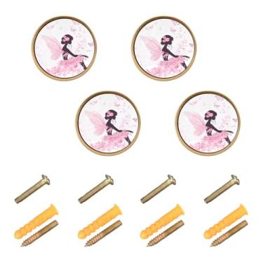 Imagem de Fairy Pink White Pacote com 4 ferragens vintage para casa de banho, escritório, cozinha, banheiro, puxadores de gaveta com parafuso