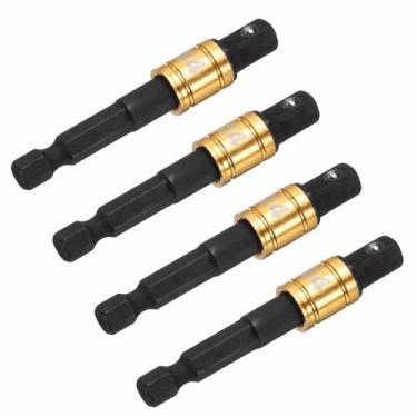 Imagem de HARFINGTON Conjunto de extensão de soquete de chave de impacto, 4 peças, chave quadrada de 1/10.2 cm, adaptador de haste sextavada de 1/10.2 cm para chaves de fenda, preto-amarelo