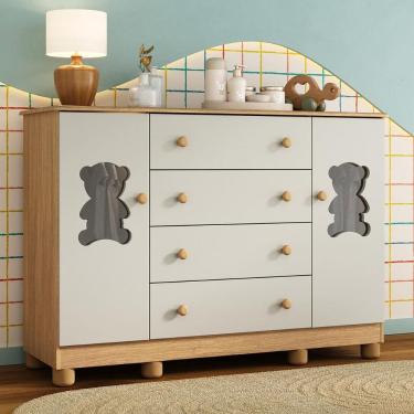 Imagem de Cômoda Infantil 125cm 2 Portas com Vidro e 4 Gavetas Fofura Multimóveis MP4485