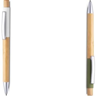 Imagem de Caneta Esferográfica Retrátil em Alumínio Reciclável e Bambu, Escrita Azul, Refil Parker, Grip Antiderrapante, 1 e 2Unidades, 1mm (Branco e Verde)