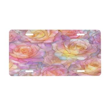 Imagem de Linda placa de carro rosa de vidro para frente do carro placas de carro metal de alumínio adequado para caminhão, placa de porta de carro, bar, café, acessórios automotivos para homens e mulheres 15 x