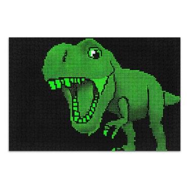 Imagem de Quebra-cabeça 500 peças para presentes adultos para jogo de elefante branco pixel verde dinossauro rugido preto quebra-cabeça exclusivo para adultos pintura animal, 51 x 35 centímetros