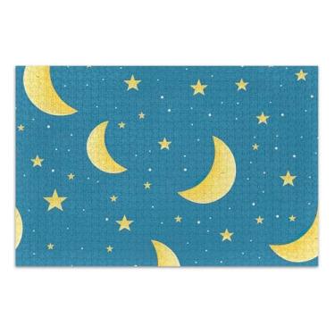 Imagem de Quebra-cabeça 1000 peças para adultos lua estrelas noite azul elefante branco exclusivo quebra-cabeça animal arte colorida, 75 x 40 centímetros