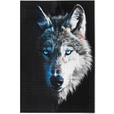 Imagem de Quebra-cabeça personalizado lobo preto branco 500 peças adultos amantes presentes família único divertido brinquedo adulto impressão animal decoração de arte, 52 cm x 37,8 cm