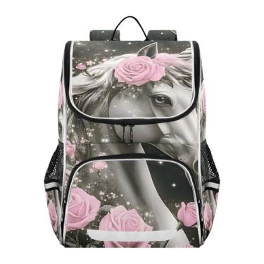 Imagem de Joisal Grey Unicorn Pink Rose Backpack for Boys Elementary Age 6-12 Back to School Bags Kawaii Student Large Girls' Backpack for Kids Pink Bookbag
