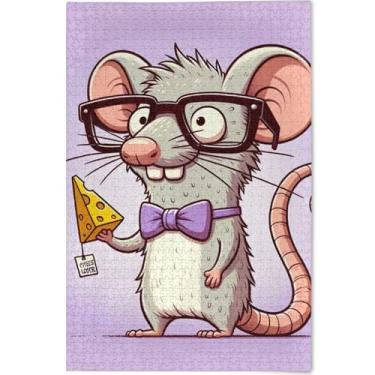 Imagem de Quebra-cabeça de rato de desenho animado personalizado 500 peças jogo adulto engraçado natureza quebra-cabeças arte animal impressão, 52 cm x 37,8 cm