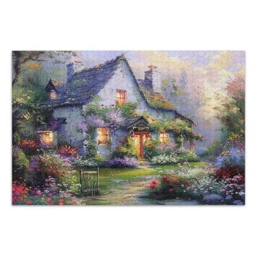 Imagem de Quebra-cabeça para adultos, 500 peças, presentes tecnológicos de jogos, pintura de casa de campo, flores, duro, grande quebra-cabeça, arte, pintura, 51 x 35 cm