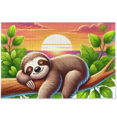 Imagem de Quebra-cabeça fofo de preguiça adormecida personalizado para adultos 1000 peças de desenhos animados engraçados, arte divertida, quebra-cabeça, jogos, presentes tecnológicos, 75 x 50 cm