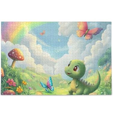 Imagem de Quebra-cabeça floral de primavera de dinossauro fofo 500 peças adultos animal cena de arte colorida natureza quebra-cabeça personalizado elefante branco presentes engraçados, 52 cm x 37,8 cm