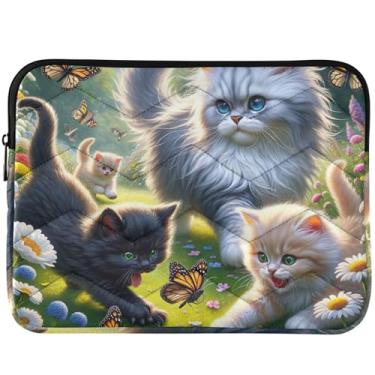 Imagem de Bolsa fofa para laptop com estampa floral de gato fofo para MacBook Pro 14 polegadas, universal, acessórios de computador de 13 a 14 polegadas
