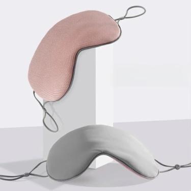 Imagem de Máscara de dormir dupla face, máscara de dormir macia para viagem para homens e mulheres, seda de leite ajustável e laterais de pano quente para dormir (cinza rosa)