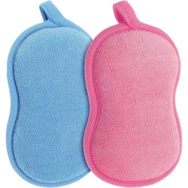 Imagem de Conjunto de 2 esponjas de banho macias, esponja absorvente esfoliante para chuveiro, ferramenta de limpeza suave do corpo (rosa, azul)