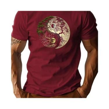 Imagem de Camiseta Casual Masculina De Verão Em Algodão Com Gola Redonda E Manga