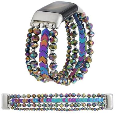 Imagem de WONMILLE Pulseira feminina de contas compatível com Fitbit Charge 6/Fitbit Charge 5, pulseira elástica de substituição para Charge 6/Charge 5 Fitness Tracker (colorida, G)