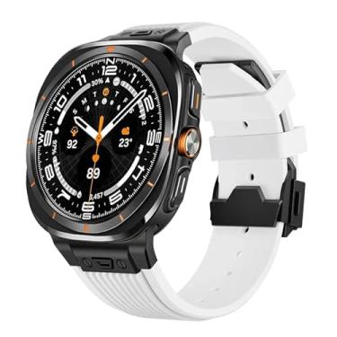 Imagem de RORFFK Pulseira masculina de borracha esportiva para Samsung Galaxy Watch Ultra 7 de 47 mm de aço inoxidável para Galaxy Watch 7 Ultra (preto e branco)