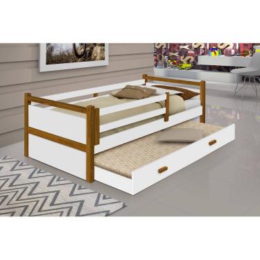 Imagem de Cama Solteiro Bianca c/ Auxiliar Branco/Amêndoa c/ Proteção