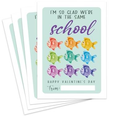 Imagem de Qoqxjodd Cartões de Dia dos Namorados da Sala de Aula, Pacote com 30 Cartões de Saudações de Peixe de Dia dos Namorados para Crianças, Etiquetas de Presente de Dia dos Namorados Escola de 12 x 8 cm