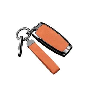 Imagem de Capa de couro para chave de carro, bolsa protetora compatível com hyundai genesis g80 gv70 gv80 gv90 2019 2020 2021 2022, acessórios automotivos(B-orange keyring)
