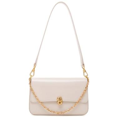 Imagem de LA FESTIN Bolsa pequena de couro para mulheres: Bolsa de mão de designer branca com alça, Branco