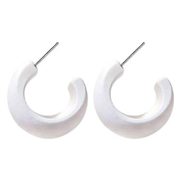 Imagem de TIANBANGSHI Brincos de argola de madeira em forma de C para mulheres, vintage, boêmio, natureza, argola, geométrico, de madeira, joias, Small, Madeira, Sem pedra preciosa