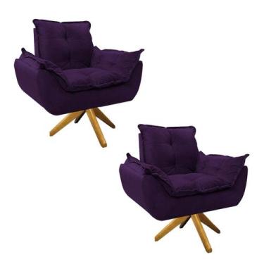 Imagem de kit 02 Poltronas Opala Base Giratória de Madeira Suede Roxo - Doce Son