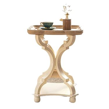 Imagem de Mesa lateral de canto em forma de flor, mesa lateral de madeira para sofá, mesa de sofá, bandeja de TV pequena para sala de estar, quarto, mesa de chá de madeira rústica, mesa de café (madeira)