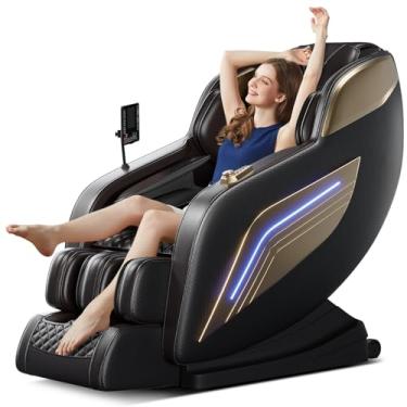 Imagem de AVSAMOQ Cadeira de massagem de corpo inteiro, Zero Gravity SL-Track Shiatsu, massagem com airbag com ombro nas costas e calor das pernas, alongamento profundo para ioga, controle de voz AI (preto)