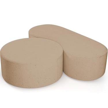 Imagem de Kit Puff Redondo Lola e Puff Recamier Orgânico Orbit W01 Linho Bege Escuro - Lyam Decor