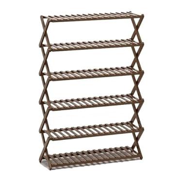 Imagem de Organizador de sapatos dobrável, prateleira multifuncional de armazenamento de sapatos, suporte organizador de sapatos de bambu de várias camadas para sapateira de entrada de armário (cor: 5 camadas