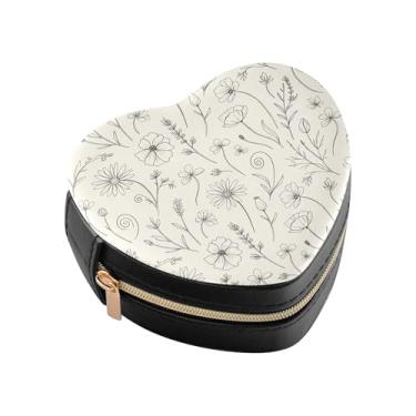 Imagem de Burbuja Caixa de joias com flores em forma de coração, mini estojo de viagem para mulheres e meninas, organizador portátil de armazenamento para brincos, anéis, colares e pulseiras