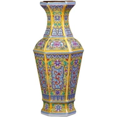 Imagem de Vasos de flores de cerâmica com detalhes dourados para decoração de casa, vaso de flores secas para sala de estar, escritório, jarra de templo porcelana chinesa com detalhes dourados esmaltados A