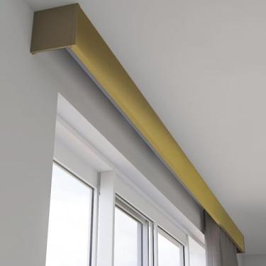 Imagem de Trilho de cortina três em um trilho de cortina e sanefa, cortina de metal tudo-em-um suporte de parede/teto, painel decorativo blackout personalizável trilhos de cortina de janela para sala de estar