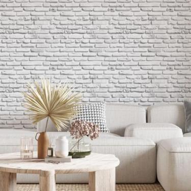 Imagem de Papel de Parede Madeira Ripado Mármore Adesivo Lavável 5m 10m 15m 20m AutoColante Sala Quarto Móveis(Tijolo Branco,10 Metros (2 rolos))