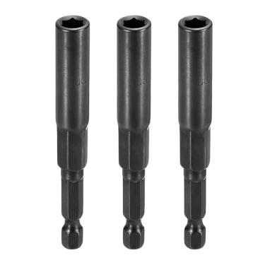Imagem de HARFINGTON 3 peças de broca de chave de porca soquete métrico de 6 mm haste sextavada de 1/10.2 cm (3,15" (80 mm) soquetes de 6 pontos extra longos conjuntos de parafusos de aço Cr-V de mudança rápida