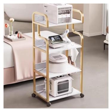 Imagem de Carrinho de esteticista dourado de 4 níveis - carrinho móvel de salão sobre rodas, organizador de armazenamento de spa de beleza, prateleiras de cesta de 3 camadas para uso profissional e decoração de
