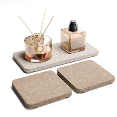 Imagem de Fluxynara 3 bandejas de feltro para pia de feltro, 20 x 10 cm e 10 x 10 cm de absorção rápida para cozinha e banheiro, comporta perfume, sabão e acessórios de banheiro, aveia e marrom-acastanhado
