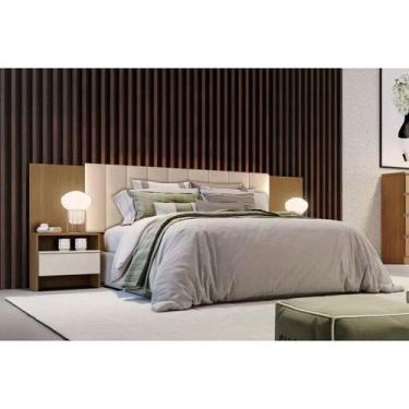 Imagem de Painel Cama Box Madeirado Casal Everest Plus c/ 2 Mesas e 2 Gavetas Cu