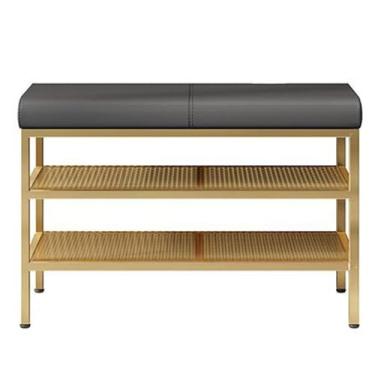 Imagem de Banco moderno de armazenamento de sapatos com almofada, rack de entrada de 2 níveis, organizador de corredor elegante, 60 x 32 x 47 cm, assento no final da cama, banco de sapatos durável para