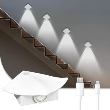 Imagem de Lemical Luz noturna interna, 1 pacote de luzes de escada com sensor de movimento LED, bateria grande de 1200 mAh, lâmpada de parede recarregável magnética de 6500 K, arandelas de parede para escadas