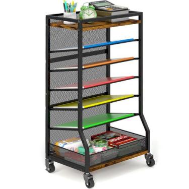 Imagem de Carrinho de Arquivos ThreeHio 76x41x28cm 7 Andares Madeira e Metal