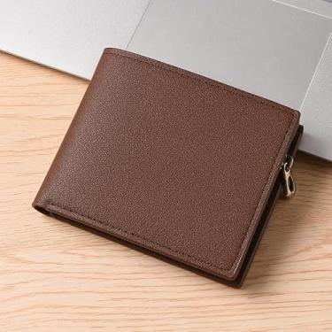 Imagem de Carteira curta masculina - estilos horizontal e vertical, 9 compartimentos para cartão com bolso com zíper, PU fino, 80 g, 11,5 x 9,5 cm (preto, café), Estilo horizontal marrom, Retrô