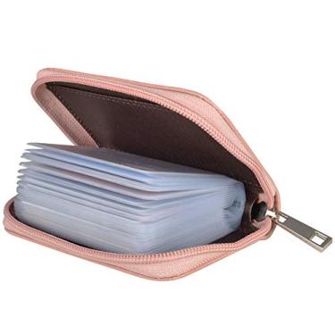 Imagem de Carteira com porta-cartão de crédito, pequeno e fino com bloqueio de RFID, com janela para identidade, bolsas compactas para mulheres com 18 compartimentos para cartão, rosa